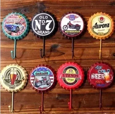 

Creative retro iron, beer bottle cap, coat hooks, hook doors, clothes hooks, clothing shops, fitting rooms, wall decorations.