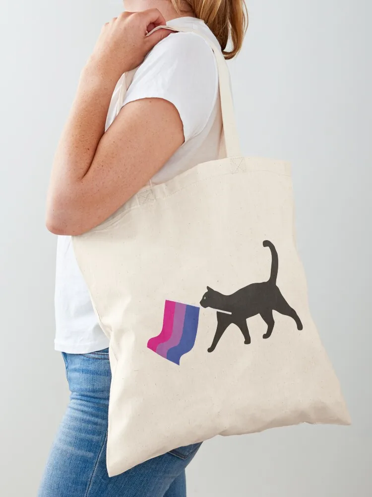 

bi flag cat! Tote Bag Handbags women Beach bag Big bag women shopping trolley