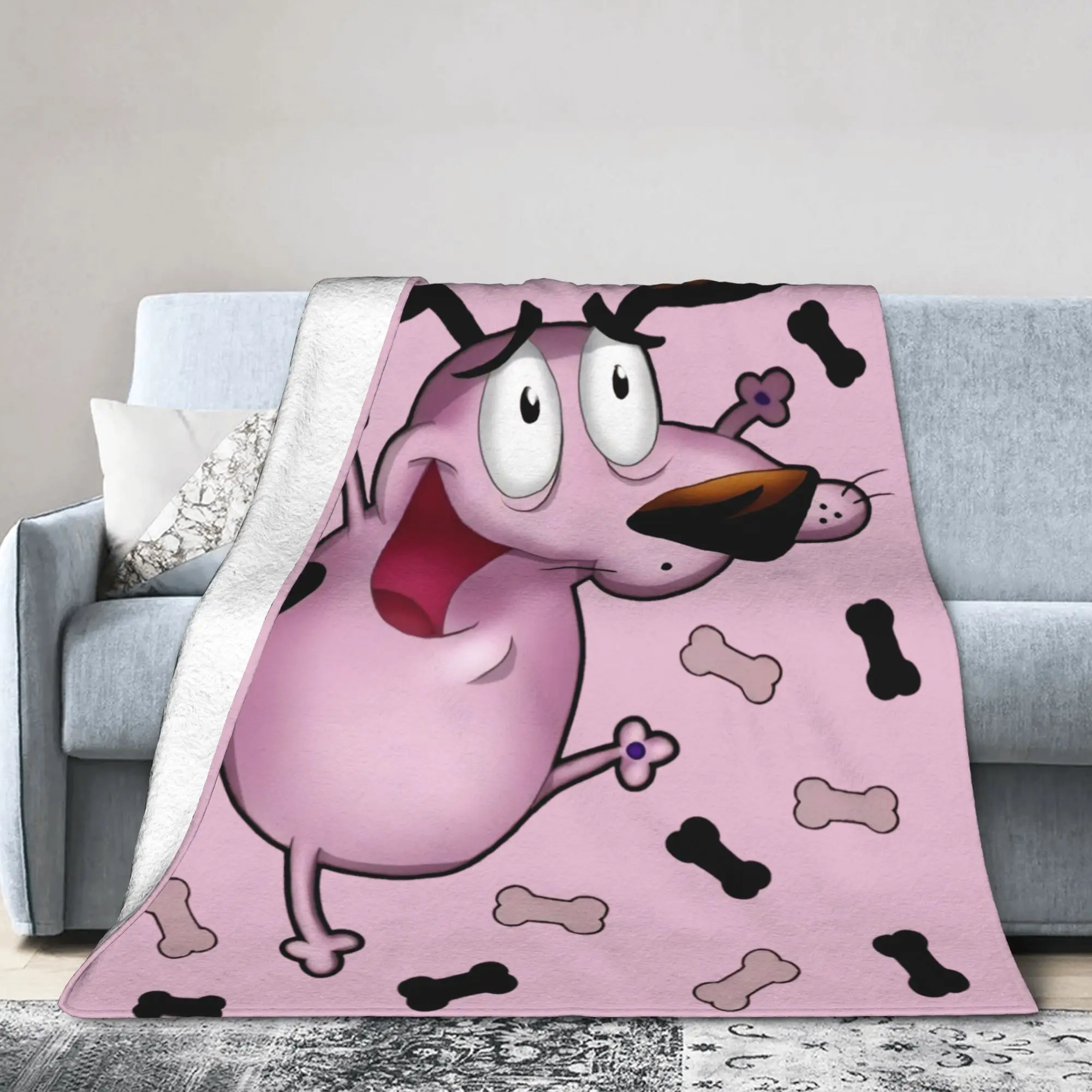 Couraged Cowardlys Dogs Knitted Blanket Coral Fleece Plush Cartoon Ultra-Soft Throw Blankets for Bedding Couch Bedspread