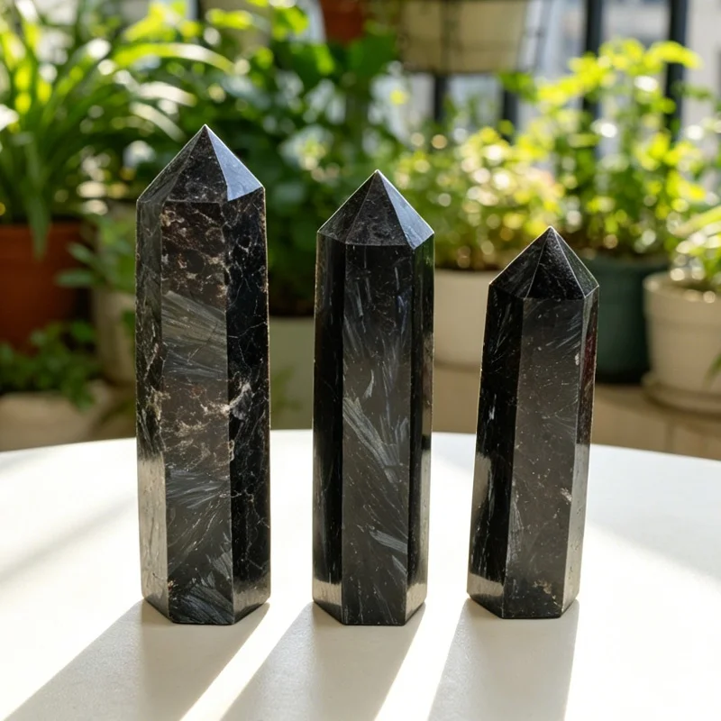 1pc Natural Astrophyllite Firework Stone Obelisk Tower 5-8cm Black Crystal Point Wand Reiki Healing Home Decor Gift