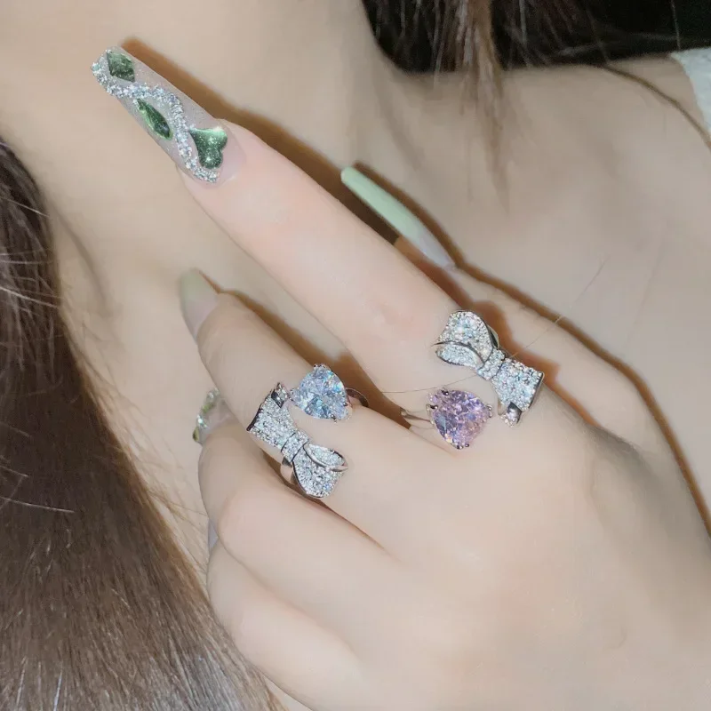 MDL مويسانيتي Styl.Niche الشريط دمعة الدائري 18K ملفوفة بالماس المألوف والحلو كامل الماس حلقة مفتوحة