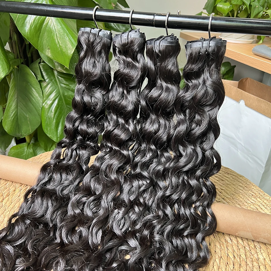 Water Wave PU Weft Seamless Clips in Curly Human Hair Extensions Invisible 100g 7Pcs/Set Full Unprocessed Raw Hair Natural Color