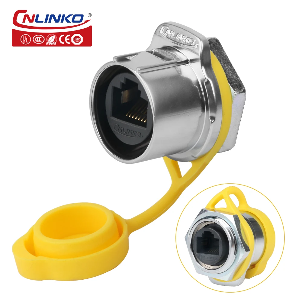 CNLINKO LP24 Waterproof RJ45 Ethernet Connector Shield Network Conector 8P8C Female Panel Mount Socket Dual Network Port Design