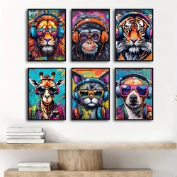 Cool graffiti gamer headphones animal poster, ideal gift for wall art decoration, autumn decoration, room decoration, home decor