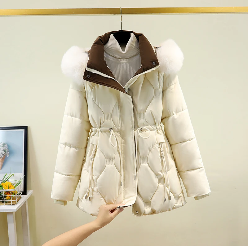 

Женская верхняя одежда из хлопкового джета Thiened down со съемным меховым воротником, свободная посадка в Корейском стиле, длинная застежка-молния све