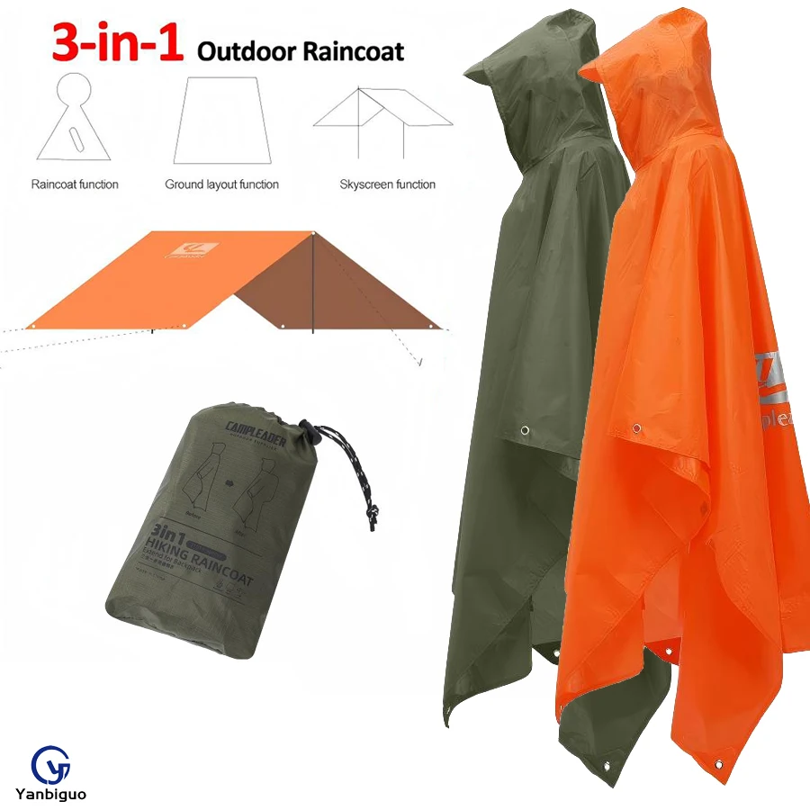 3-in-1 Waterproof Lightweight Unisex Raincoat Hiking,Raincoat Hiking Multifunctional Outdoor Activity Rain Gear Tent Cover