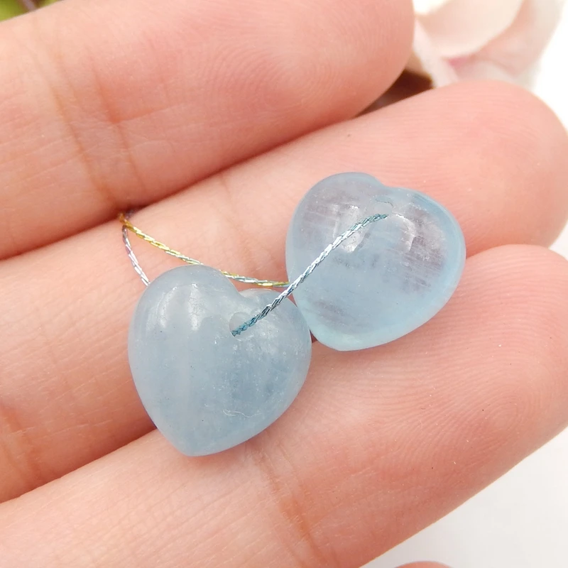 

Carved Heart-shaped Charms Women Earrings Jewelry Gift Gem Customized,birthday gift!! Blue Aquamarine Earring Beads10x11x7mm3.5g