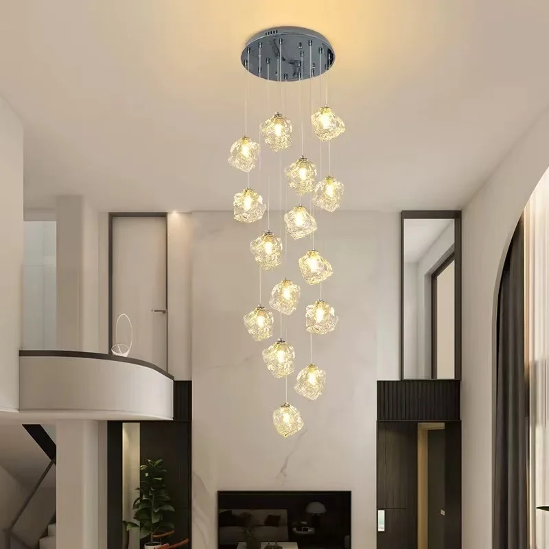 

Nordic Design Smoky gray Meteorite Glass LED chandelier lustre Ceiling Hardware Hanging wire stair lamp Lighting Dimmable