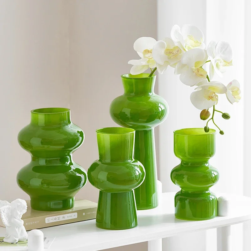 Green Pot Pot-bellied Glass Vase Flower Arrangement Accessories Hydroponic Glass Vase Home Desktop Decoration Accessories