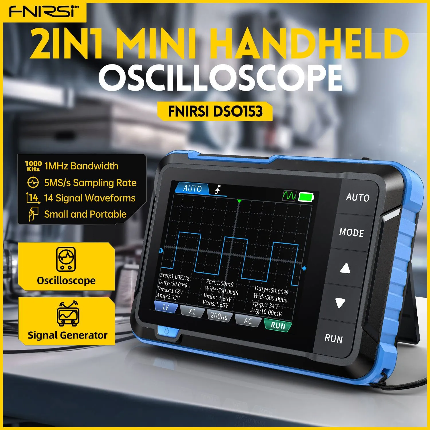 FNIRSI DSO153 Handheld Digital Oscilloscope Signal Generator 2in1 5MSa/s 1MHz Analog Bandwidth 800 VPP With PMW Electronic Tools