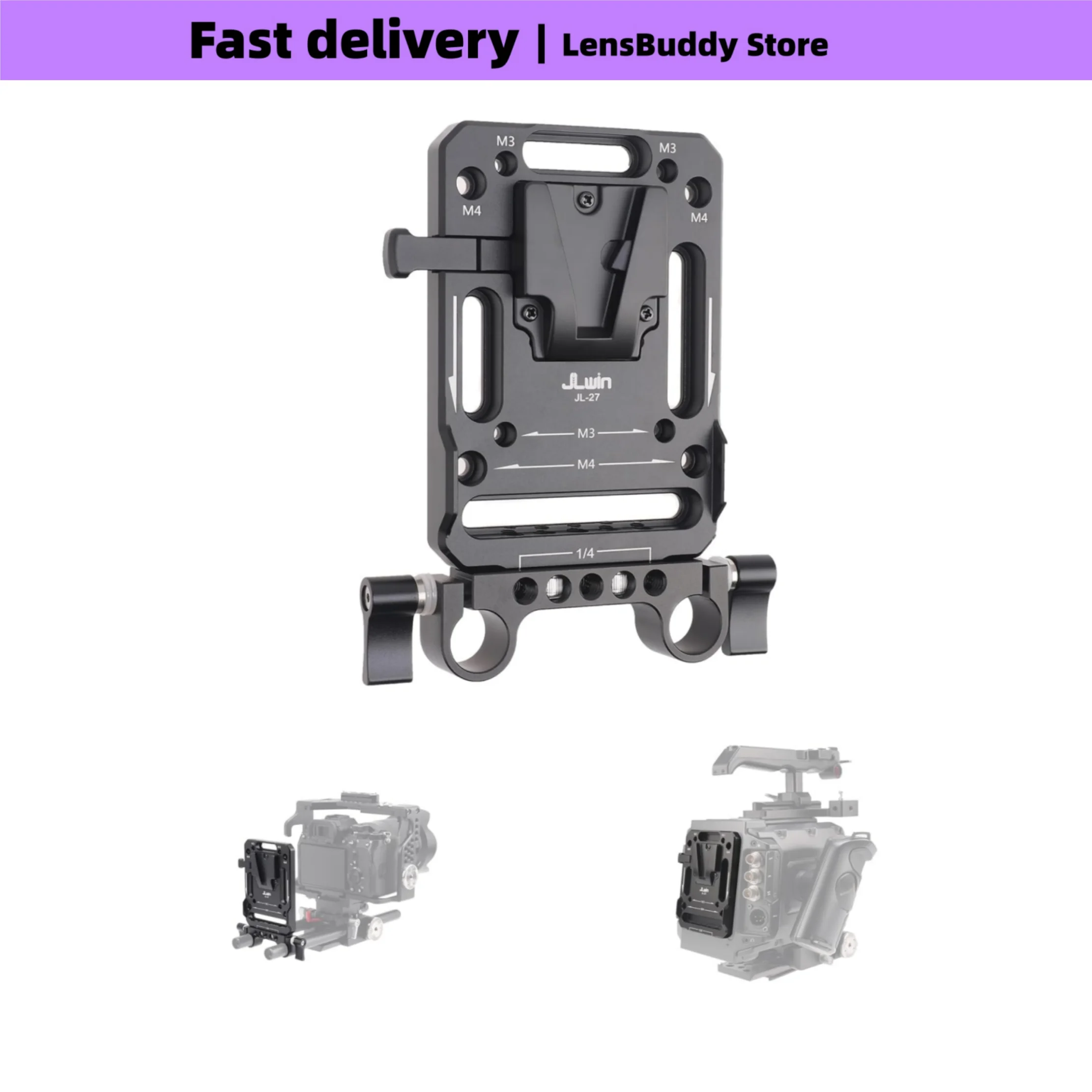 FOTGA V Mount Battery Plate Battery Holder V Lock Plate 15mm Rail with M3 M4 1/4