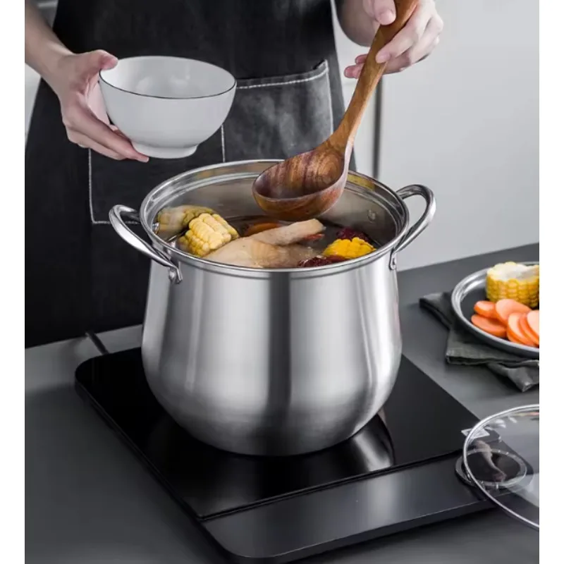 New Home Stainless Steel Special High Pot Large Capacity Double Ear Drum Shaped Sugar Soup Pot, Thick and Durable High Soup Pot