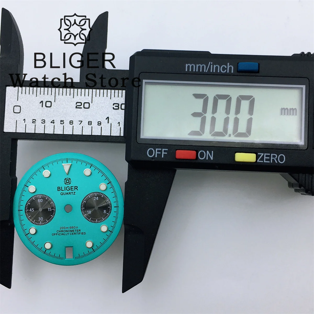 BLIGER 30mm VK64 Dial white Black Blue-green Pink Dial Fit VK64 Quartz Movement Watch Replacement Parts 6 o \'clock date window