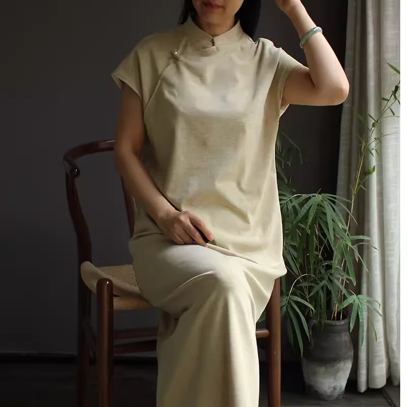 

Original New Chinese Sle Knitted Elastic ort Sve Dr Stand Collar Loose Comfortable Soft Women's Suit