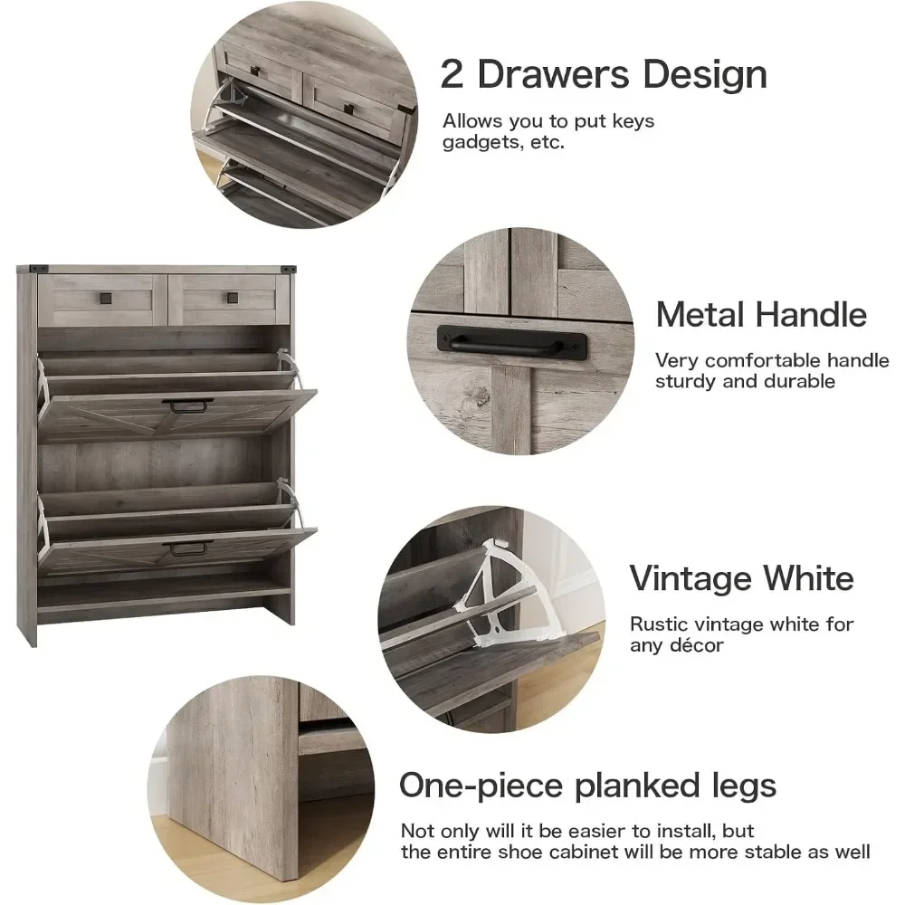 Shoe Storage Cabinet with 2 Flip Drawers & 2 Drawers,Shoe Cabinet Storage with Legs for Entryway,Freestanding image 2