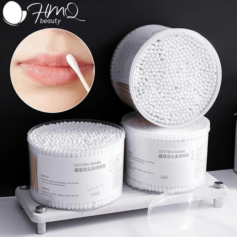 สำลีพันก้านสองหัวแบบใช้แล้วทิ้ง บรรจุกระป๋อง จำนวน 1500/500 ชิ้น สำหรับเช็ดลิปสติก ทำความสะอาดหู แต่งหน้า และอื่นๆ