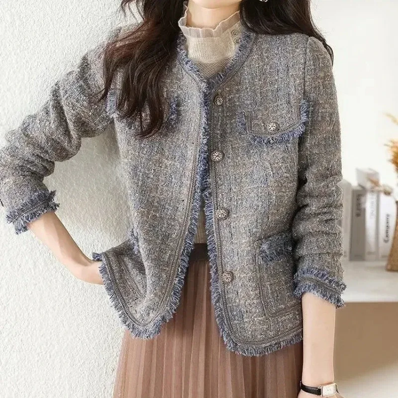 Mixtures Jacket Woman Tassel Autumn Korean Style Clothing Tweed Wool Blend Coat for Women High Quality Luxury New In Cheap Hot