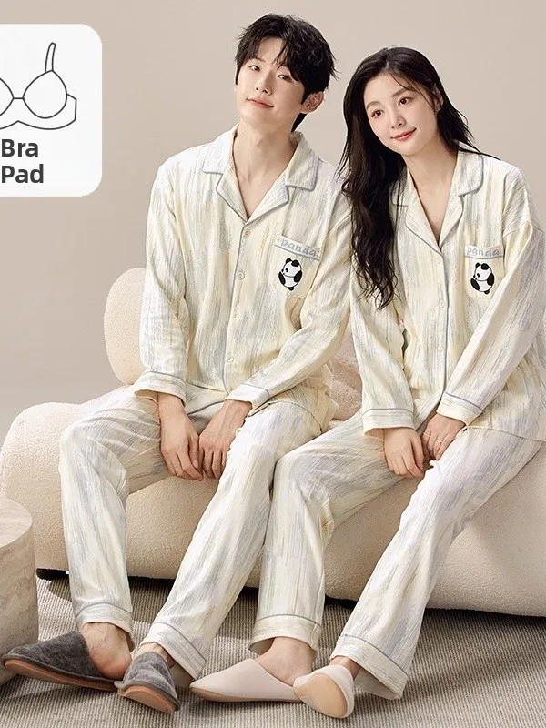 ensemble-de-vetements-d'interieur-pour-couples-pyjama-en-coton-a-manches-longues-cardigan-ouvert-a-col-pour-hommes-et-femmes-grande-taille-avec-coussinets-pour-la-poitrine-collection-automne