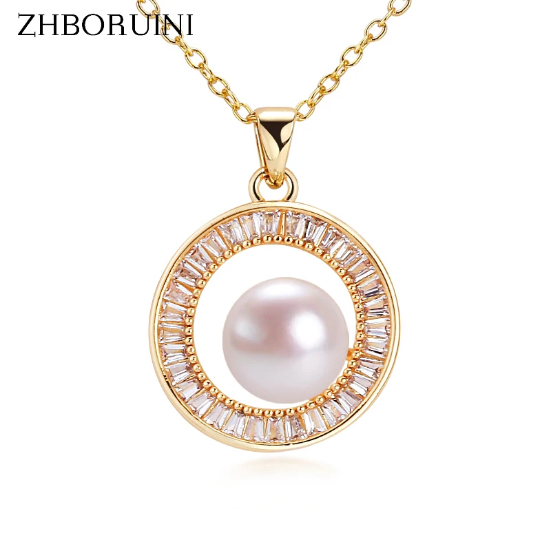 

ZHBORUIN Round Choker Pendant Freshwater Pearl Necklace Exquisite14k Gold Filled Zircon Mosaic Clavicle Chain Woman Jewelry Gift