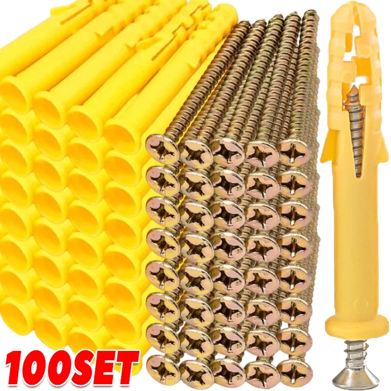 Plastic Tube Expansion Wall Anchors Plug Screw Set Fastener Cross Head Self-Tapping Screw Bolt Kit Brick Concrete Drywall Anchor