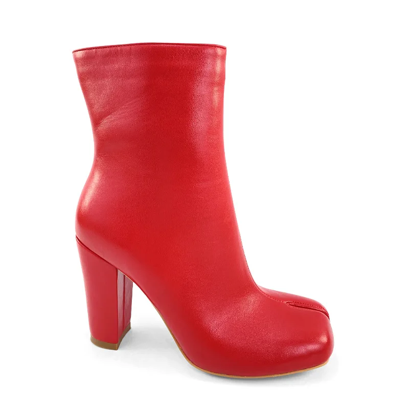 

Women's Metallic Leather Split Toe Ankle Boots Block Heel Retro Fashion Boots Party Nightclub Style Boots for Autumn Winter Wear