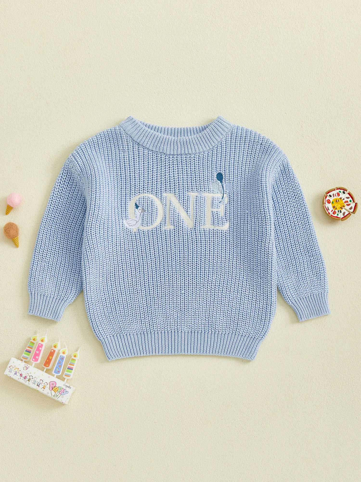 

Toddler Girls Cozy Knit Sweater with Long Sleeves and Cute Embroidered Design - Perfect for Birthday Celebrations