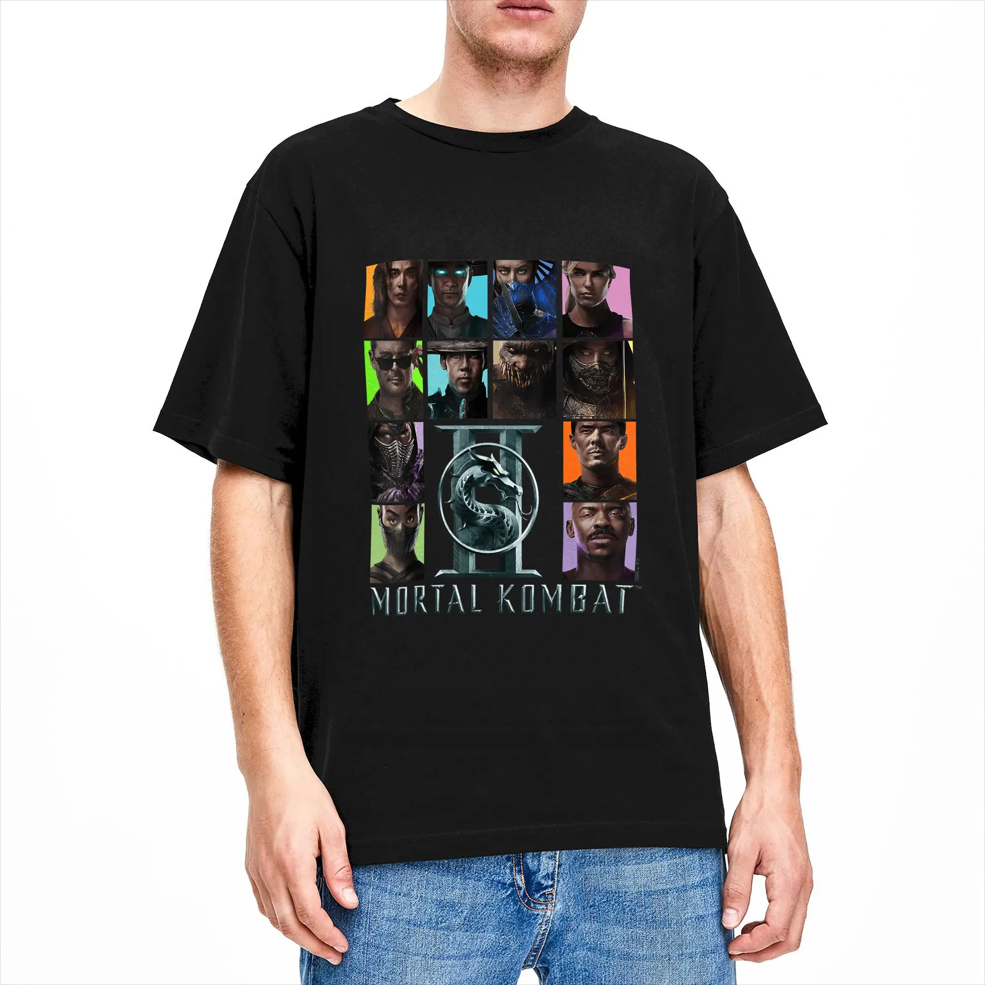 Mortal Kombat 2 Character Squares T-Shirt Men  Aesthetic T Shirts Summer Breathable Harajuku Tee Shirt Wholesale Big Size Tops