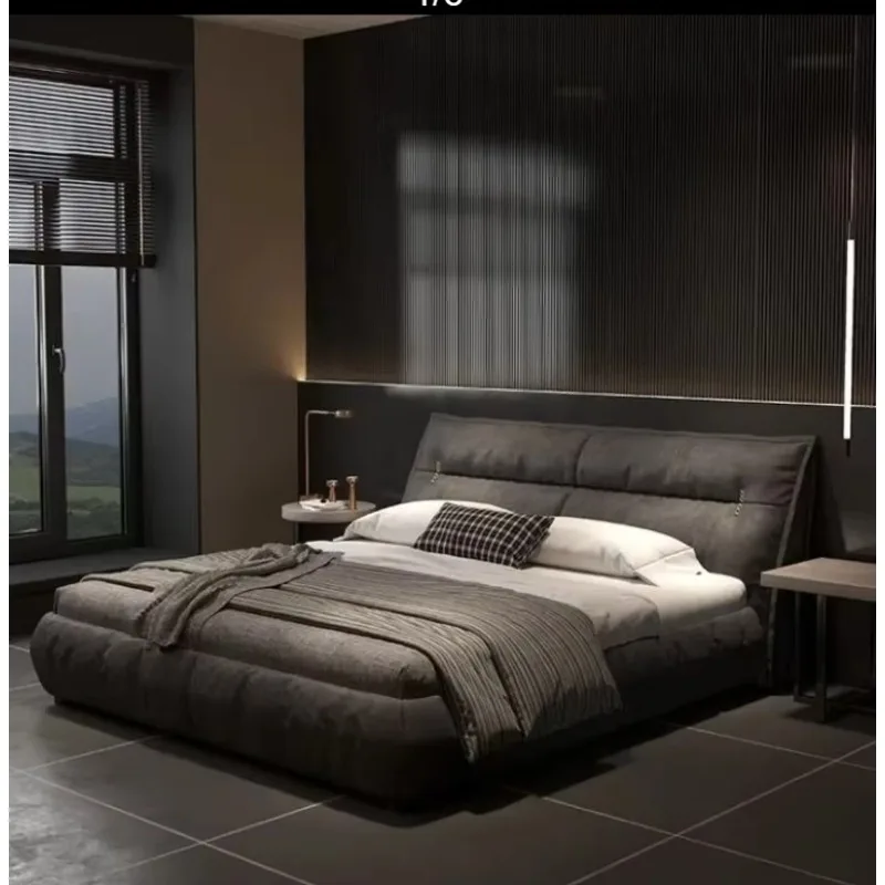 

Italian Light Luxury Technology Fabric Bed 1.5m 1.8m Master Bedroom Custom Double Bed Leather Large Wedding Bed