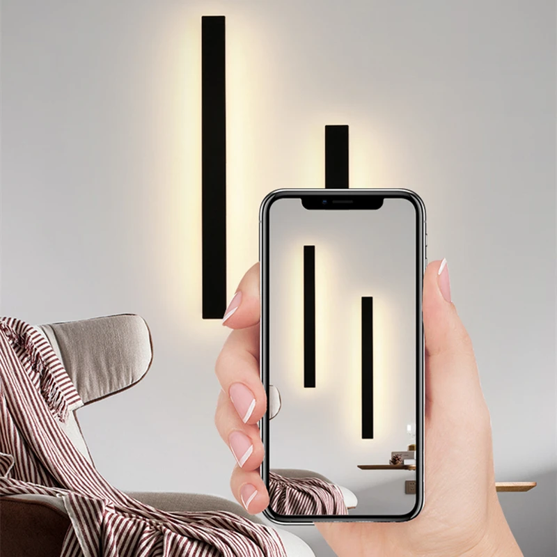 Moderne Metall Luxus Wand Lampe Nordic Wohnzimmer Schlafzimmer Nacht Leuchte TV Hintergrund Wand Schwarz Minimalist LED Lange Streifen Lampe