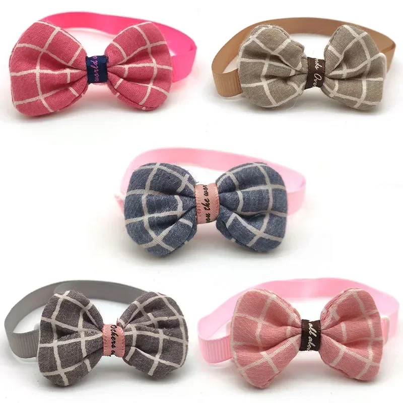 

50 шт./100 шт., товары для ухода за домашними животными, эластичная лента для собак, регулируемый галстук-бабочка в клетку для домашних животных, маленький галстук-бабочка для кошек и собак, ошейник