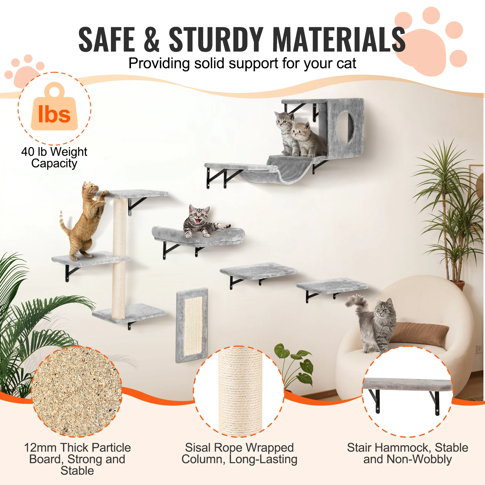 6-Piece Premium Wall Cat Playground 8