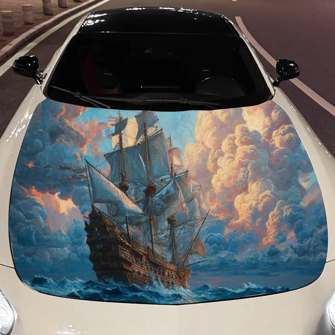 

Majestic Sailing Ship Car Hood Stickers - Self-Adhesive, Waterproof and Durable Vinyl Wrap, Decorate And Protect Your Car, Fit F
