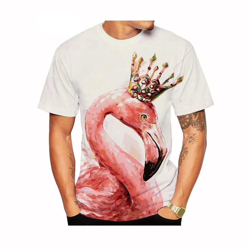 Summer New Fashion Flamingo Pattern Mens Funny T Shirt Women Kids 3D Animal Print Short Sleeve Sunshine Handsome Street Tee Tops