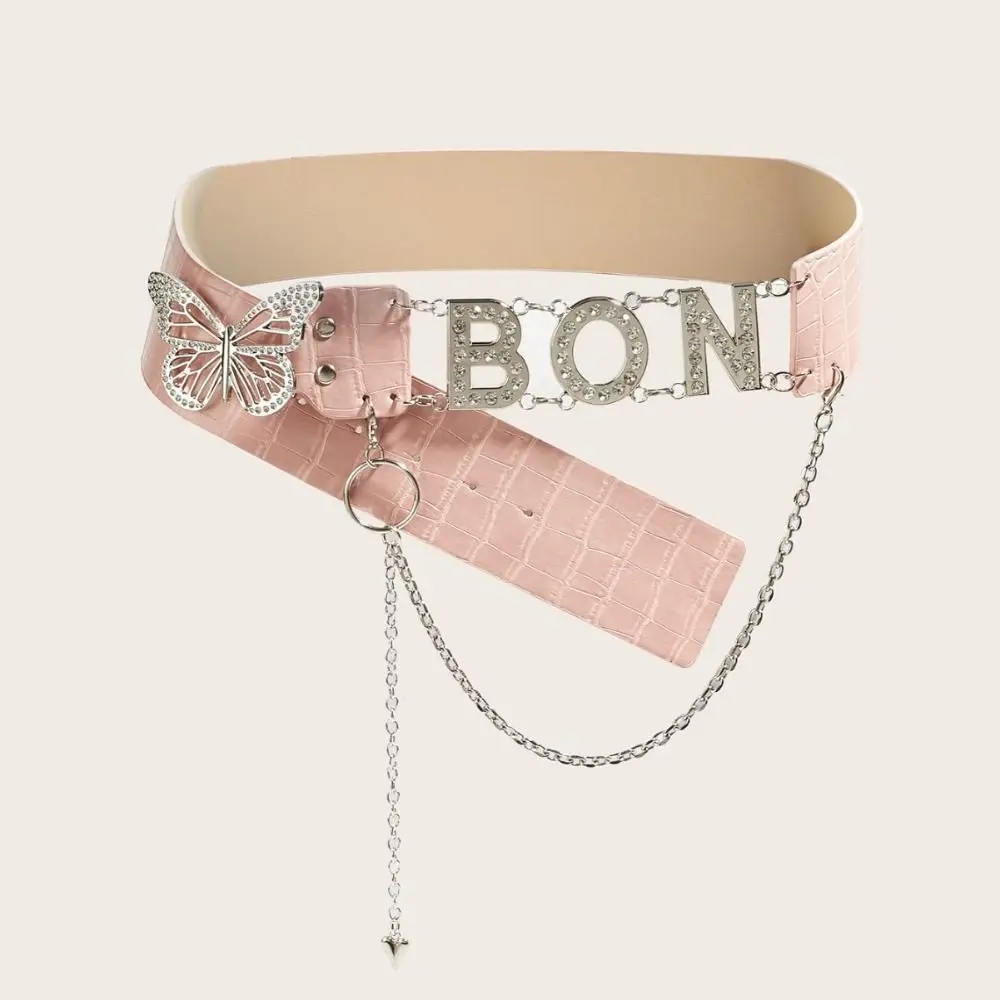 

Unique PU Leather Rhinestone Belts Spice Girl Y2K Butterfly Waist Chain Alloy Fashion Waistband Women