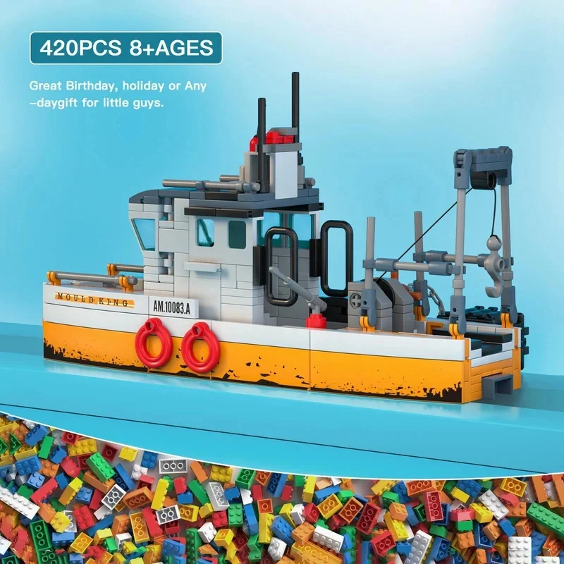 MOULD KING 10083 420pcs Multifunctional Fishing Boat Small Granule Building Block DIY Assembly Model Toy for Kids Adults Gift