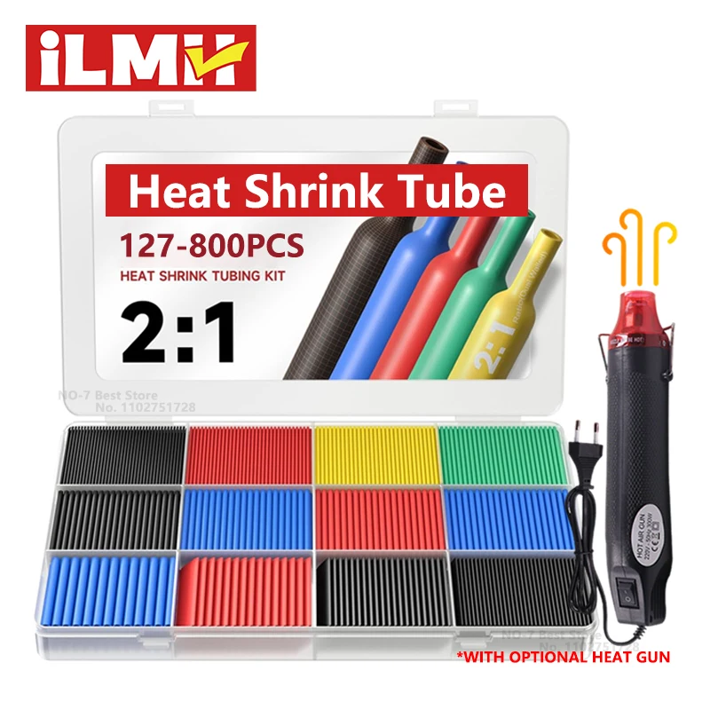 Heat Shrink Tube Kit with Optional Heat Gun Electrical Wire Cable Waterproof Insulation Dual Wall Shrink Tubing for Cable Repair