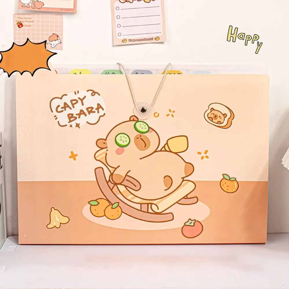 

Cute Capybara A4 File Folder Cartoon Creative Test Paper Storage Folder 8/12 Pockets PP Envelope Folder