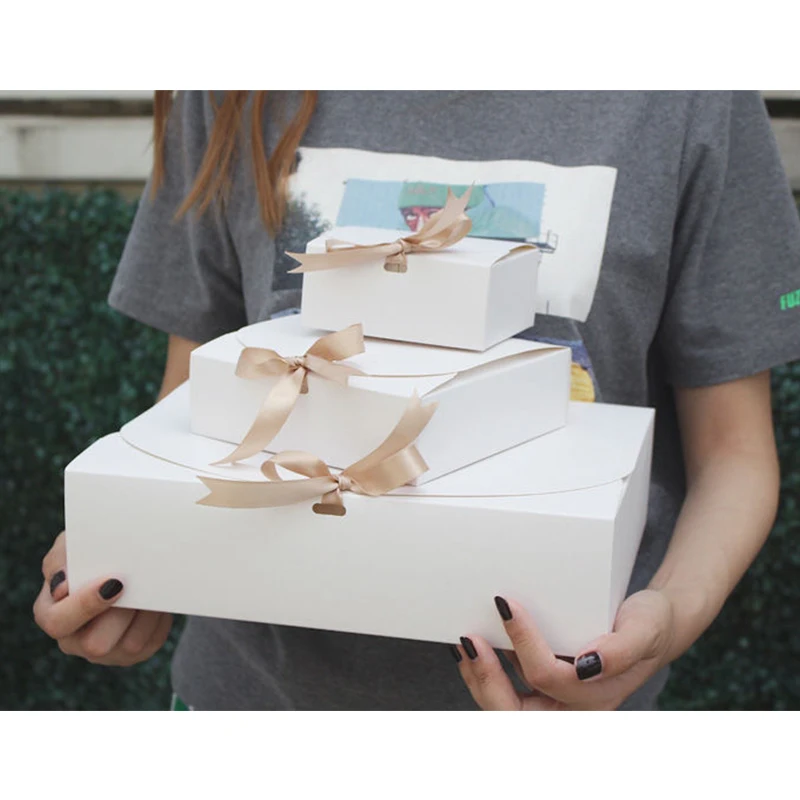 10PCS White/Brown/Black/Red/Blue Multi Size Paper Box Party gift box ribbon wedding birthday handmade candy biscuit t-shirt Box