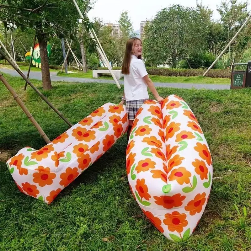 Canapé gonflable imprimé portable, lit paresseux, canapé à air pliable, coussins extérieurs, sièges portables, nouveau