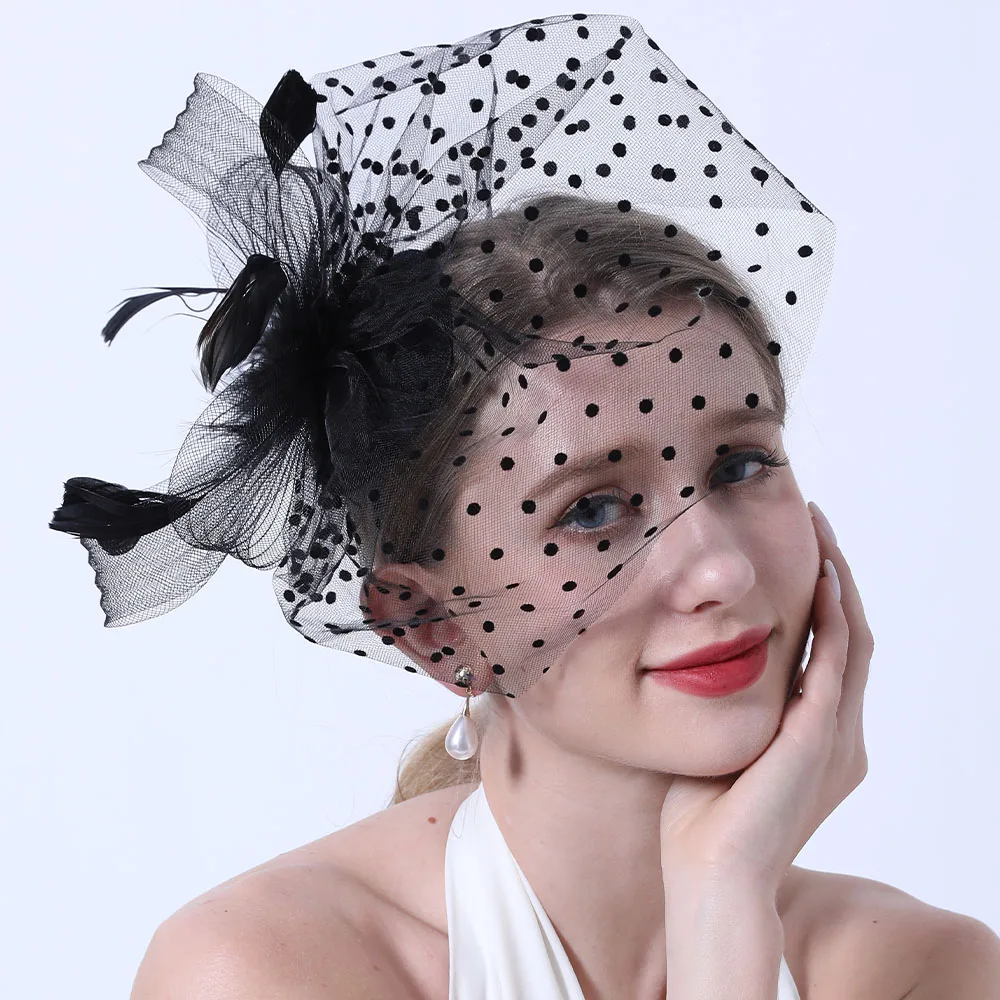 Women\'s Fascinators Tea Party Wedding Derby Mesh Flower Pearl Feather Fascinator Hat with Headband and Clip