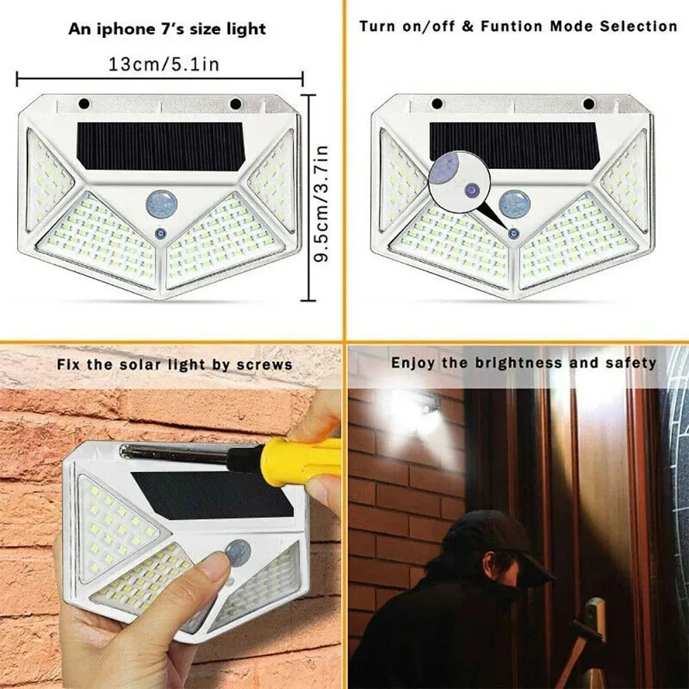 12Pack 100 LED Solar Wall Lights Outdoor Waterproof 3 Modes Motion Sensor Solar Powered Light for Garden Decoration