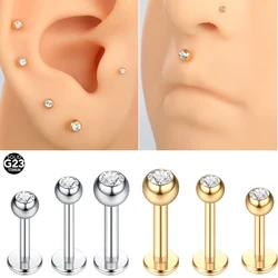 1Pc G23 Titanium Labret Piercing Lip Ring Round Crystal Internal Thread Nose Ring Helix Piercing Oreja Tragus Piercing Ear Studs