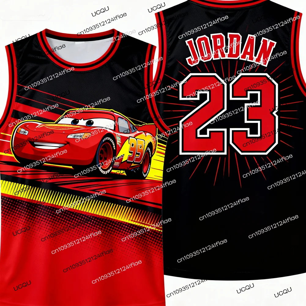 2025 الوافدين الجدد سيارات لايتنينج ماكوين إصدار خاص الأردن # 23 سترة كرة السلة جيرسي للأطفال كارتون كرة السلة الرياضية #2