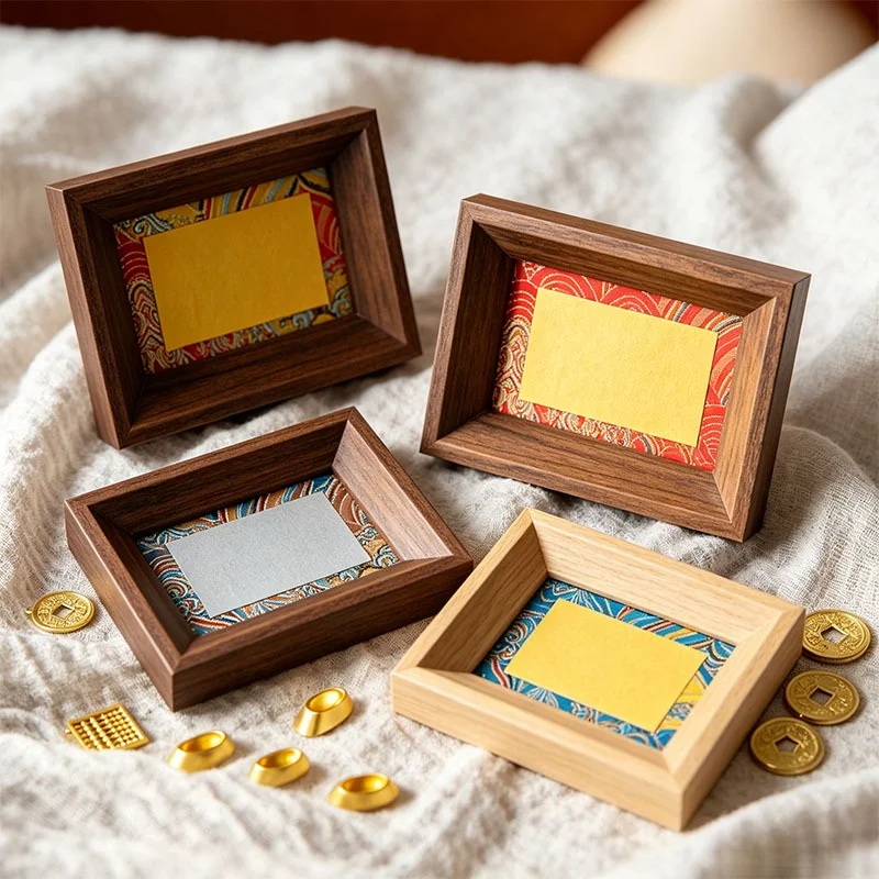 4Pc 3-Inch DIY Calligraphy Picture Frame Mini Blank Rice Paper Song‑Brocade Hard Cardboard Desktop Art Craft Display Photo Frame