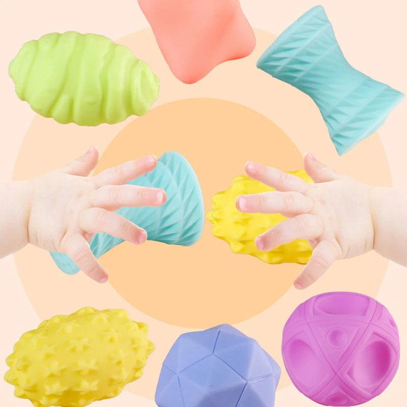 

6Pcs Early Learning Baby Toys Soft Rubber Hand Grip Ball Fun Tactile Sensory Baby Grip Training Multi-texture Hand Grasping Ball