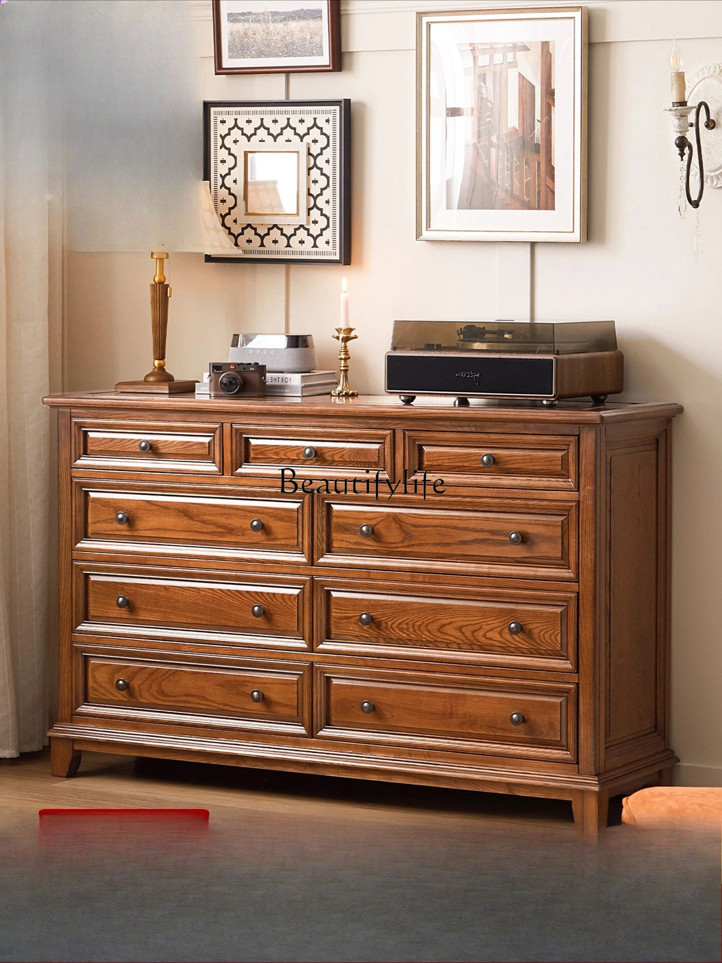 

American all solid wood pure wood nine chest cabinet bedroom retro style living room storage drawer