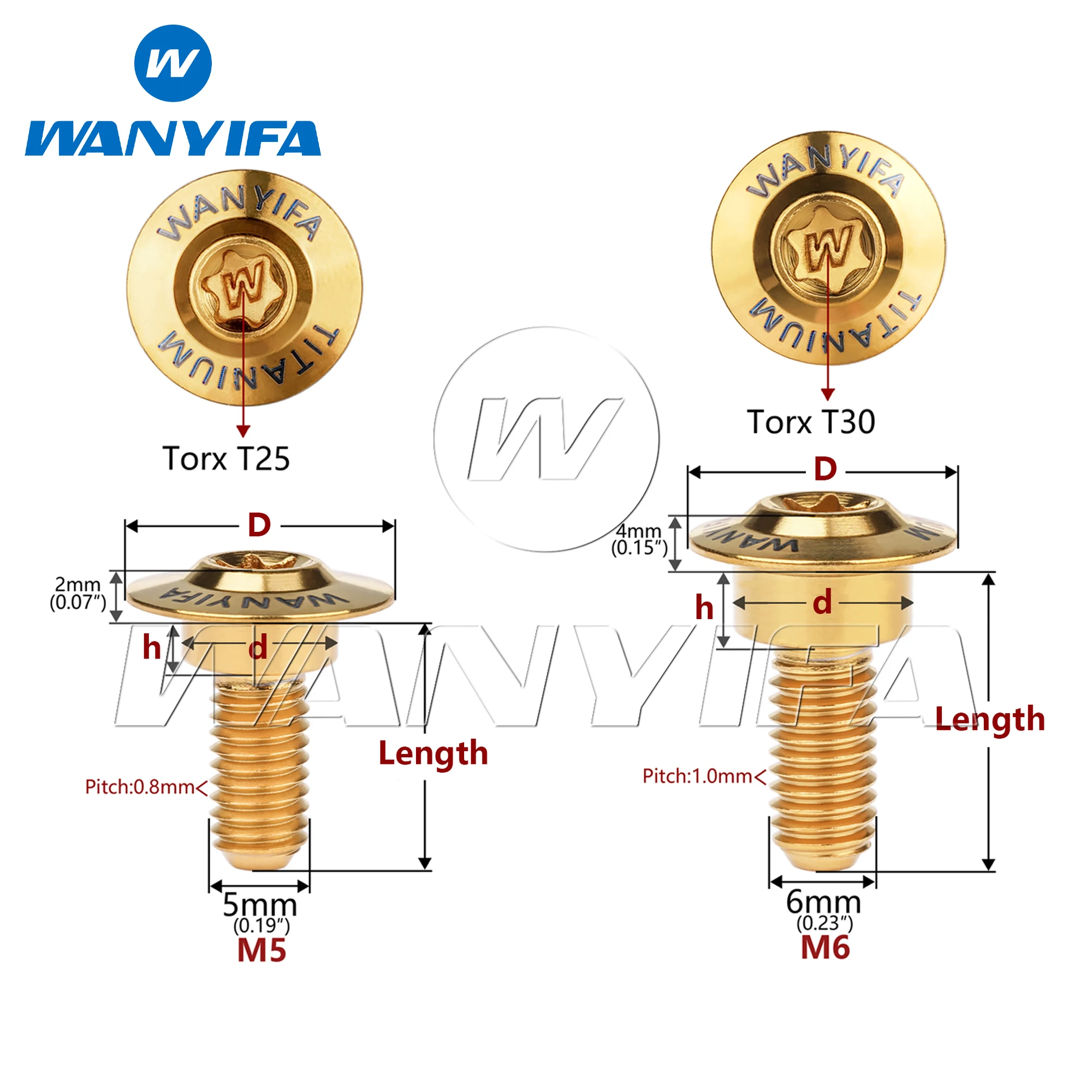 Wanyifa 6pcs Titanium Bolts M5/M6x11-22mm Torx Head Step Screw for Locomotive Motorcycle Shell Modification Specialized Screws