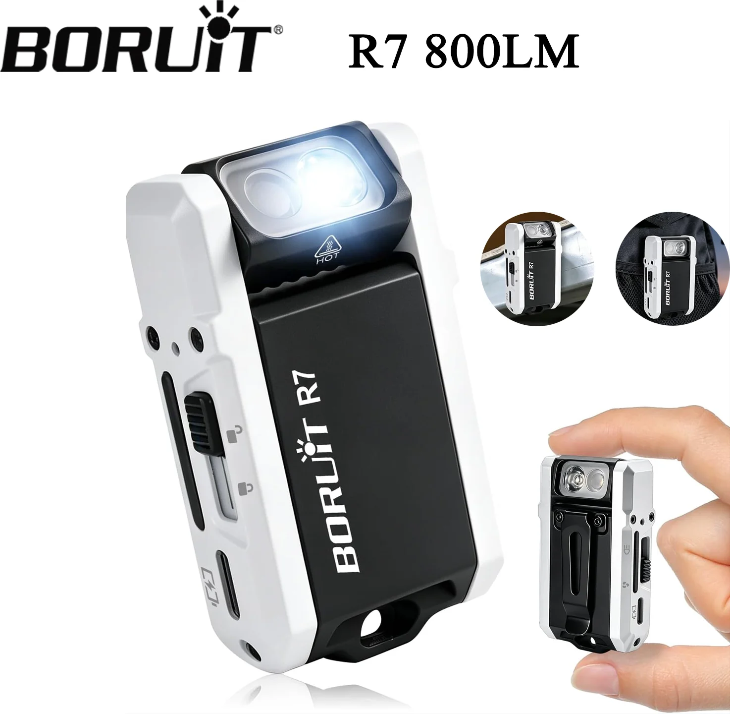 BORUiT R7 800 Lumens Multi-color EDC Flashlight Type-C Rechargeable With Waterproof Outdoor Camping Protable Keychain RGB Torch