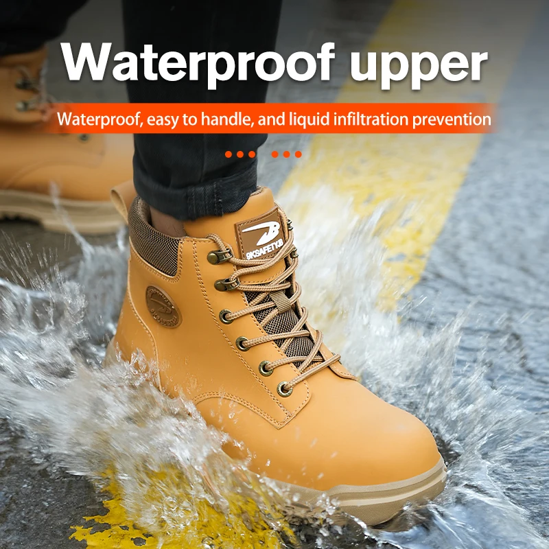 Comfortable Fashion Waterproof Security Work Safety Boots Protective Leather Boots Anti-smash Anti-puncture Industrial Shoes