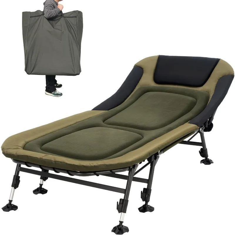 

XXL adult camping bed 330 lb carrying bag, heavy duty rollaway bed with padded pads, 180° adjustable recliner